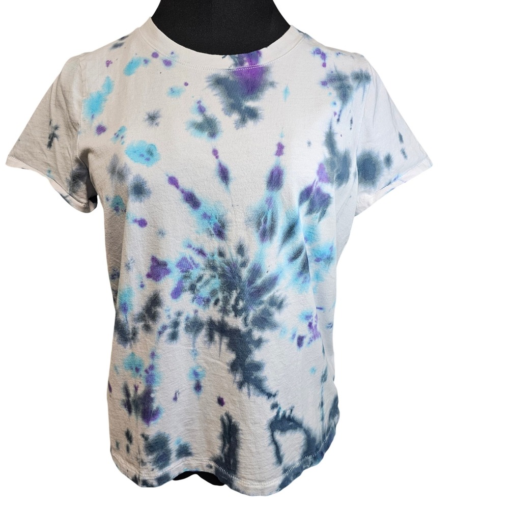 Kelleydeeee OG‎ Tie Dye T Shirt Women Crew Neck Short Sleeve Cotton Black Purple